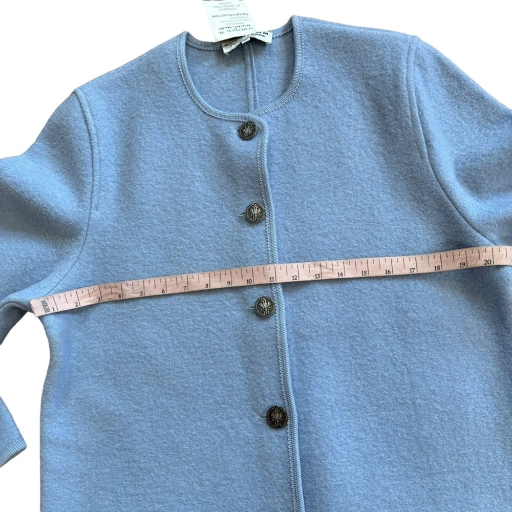 Scheiber M. 100% Wool Light Blue Vintage Smoking Jacket Crest Buttons Women’s M - Picture 16 of 16